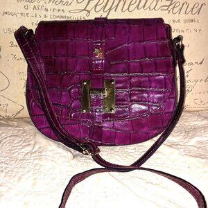 Pratesi Firenze Italy Plum Croc Leather Crossbody